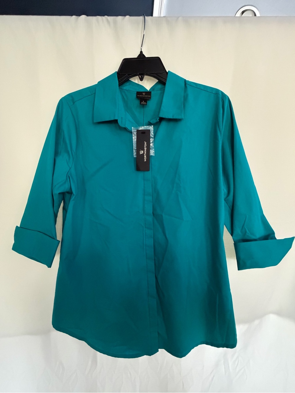 Worthington Teal Green Button-Front Women's Shirt